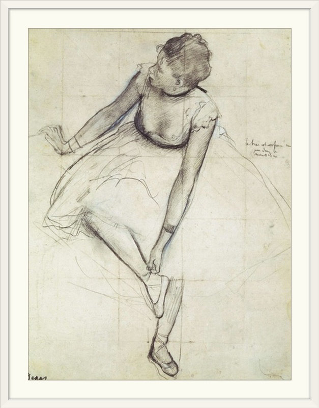 «A Dancer Ajuster Her Shoe» par Edgar Degas, reproduction d'art, H 32 po x l 26 po x P 1 po, Cadre blanc