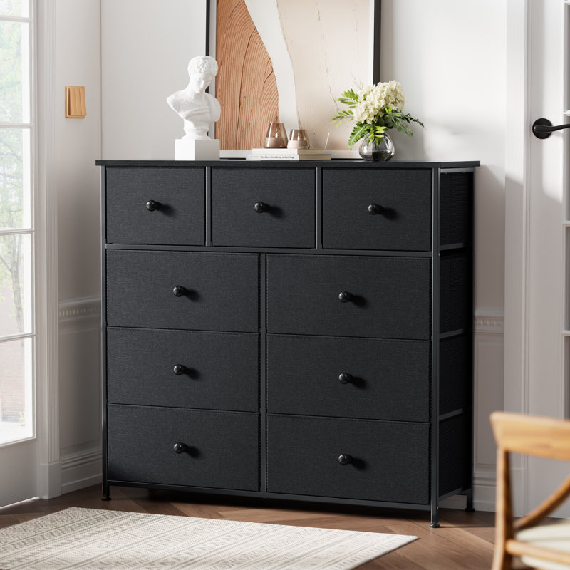 Ojaswi 9 Drawer 99.1Cm W Chest, Black/Grey