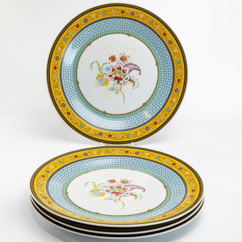Assiette plate en porcelaine de jardin, ensemble de 4