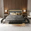 Storage Bed With 4 Drawers, USB Ports & LED Lights, Linen Upholstered Wingback Bed Frame, Grey & Beige-1727974183-1725202027
