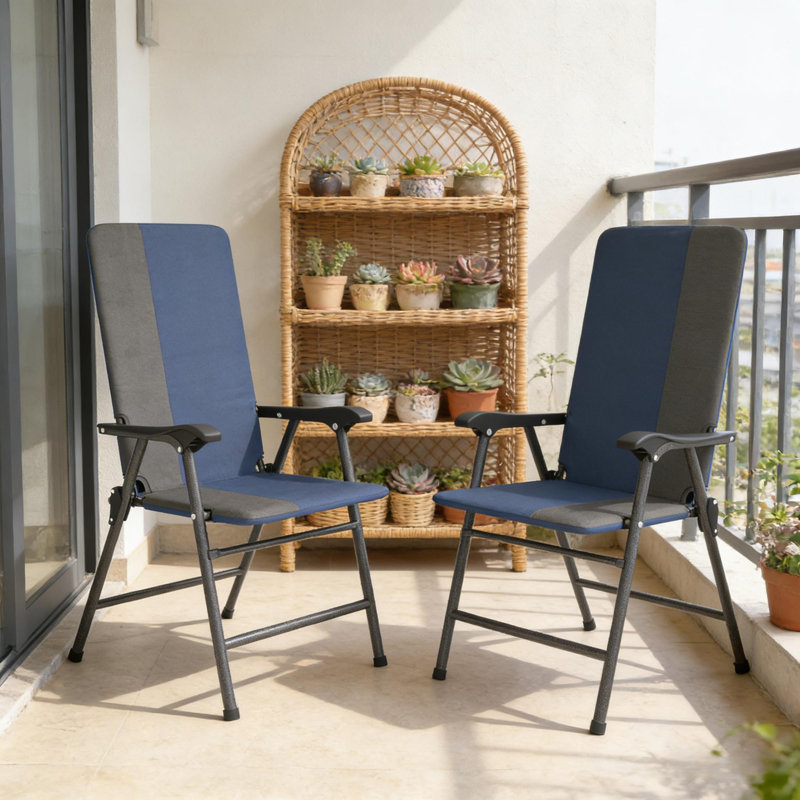 Outdoor Chairs Set,High Back Lawn Chairs,Folding Camping Chairs,Patio Chairs Set of 2, Dark Blue/Gray