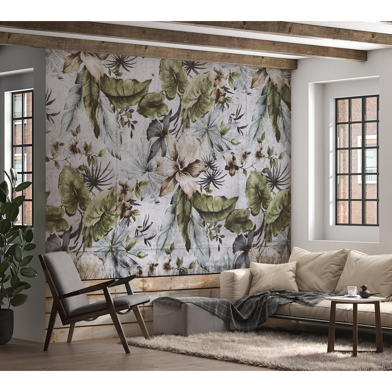 Murale florale Auralee, L 77 po x L 55 po, Vert / Naturel
