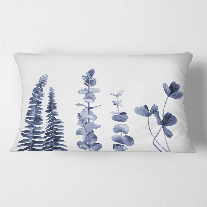 Navy Blue Eucalyptus I - Traditional Printed Throw Pillow
