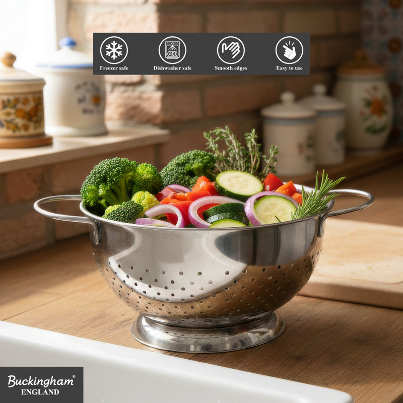 Buckingham Stainless Steel Colander Hemisphere Strainer 7.2 Litres, 12cm H x 28cm W x 24cm D