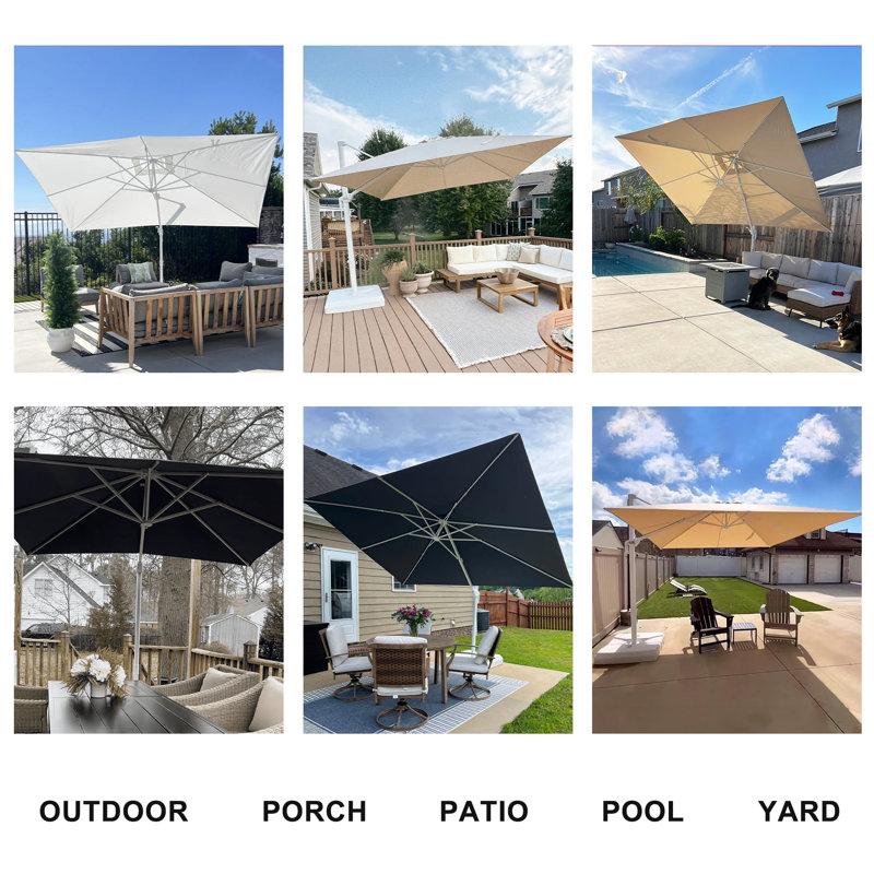 Ronak 9' Square Cantilever Umbrella with Base and 360° Rotation, Beige