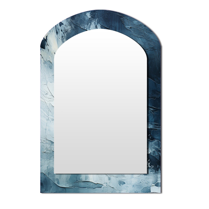 White And Blue Abstract Element Fight II - Abstract Shapes Asymmetrical Decorative Mirror, Modern Arch Wall Mirror, Printed Metal Art