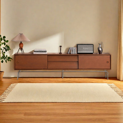 Poplar Wood TV Stand with Sliding Doors