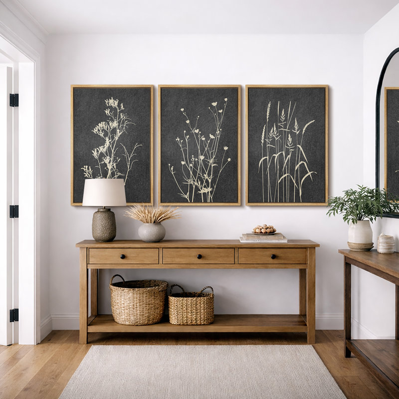 «Minimal Botanical», plante grise noire et botanique, images murales neutres abstraites modernes, impression sur toile encadrée, 3 pièces, art mural: 16 po x 24 po x 3 pièces, 24 po x 36 po x 3 pièces