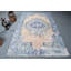 Tapis turc rétro fabriqué à la main avec un médaillon classique en beige et bleu pour le salon bleu / beige