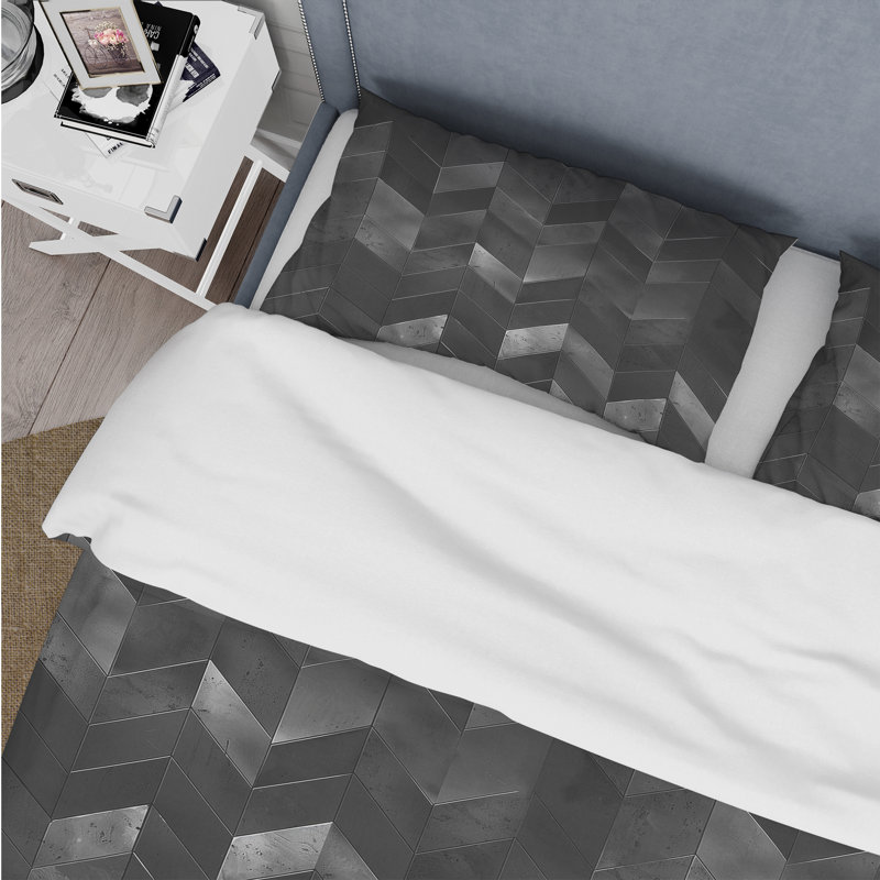 Ensemble de housse de couette traditionnelle à motif de chevrons noir I, Housse de couette pour grand lit et 2 taies décor