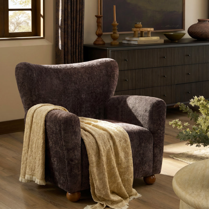 Alonzo Upholstered Club Chair with Round Wooden Legs, Dark Brown