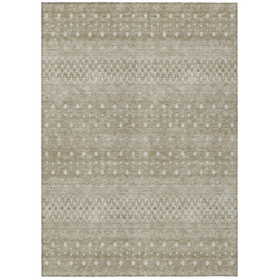 3' X 5' Taupe Green And Ivory Tribal Washable Indoor Outdoor Area Rug