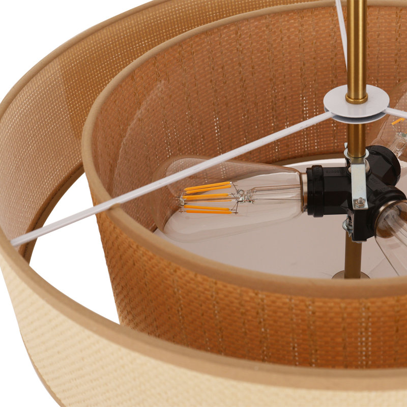 18'' Rattan Chandelier Boho Drum Chandelier, 3 - Light