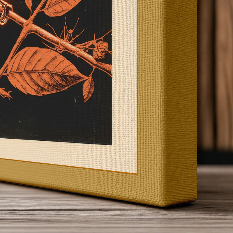 Bird on Flowering Branch Botanical - Wrapped Canvas, 36x24 - 91.4 x 61.0 cm, Ochre Border