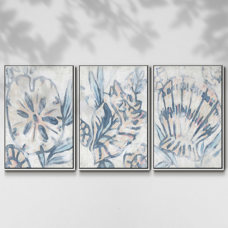" Beach Shell Fresco I " 3 - Pieces, 40" H x 78" W, White