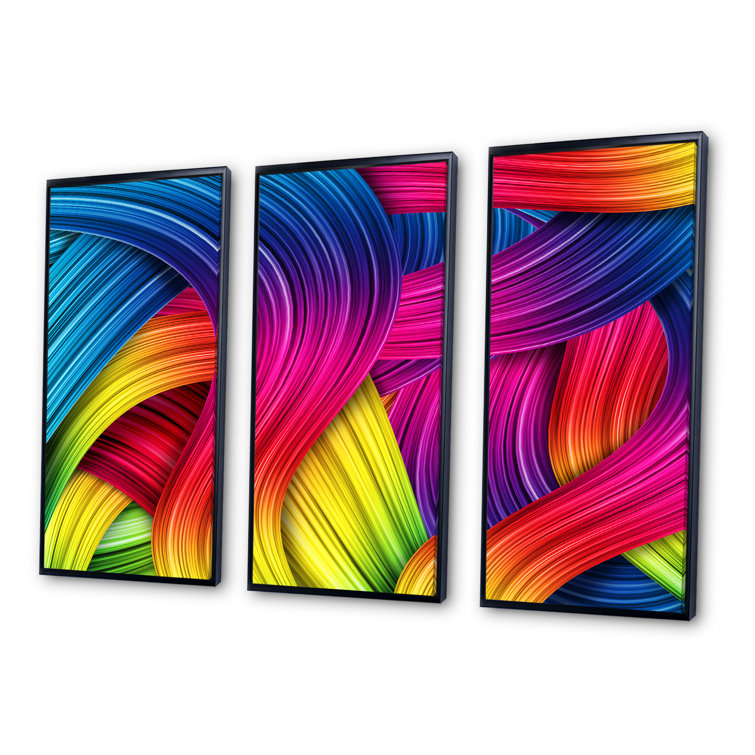 3D Rainbow Art - Abstract Framed Canvas Wall Art Set of 3 Orren Ellis Frame Color: Brown, Size: 20 H x 36 W x 1 D