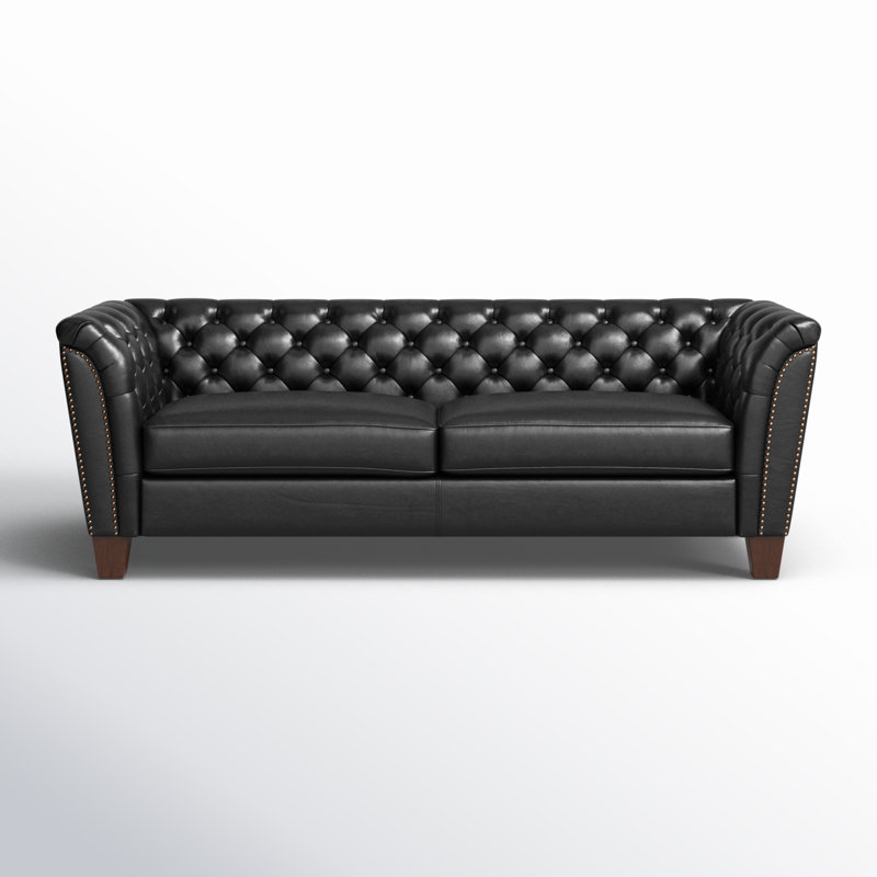 Canapé en cuir véritable 82,5 po Aprilette, Cuir véritable noir