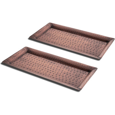 Plateau de service de meuble-lavabo en métal martelé à la main, cuivre antique (ensemble de 2)