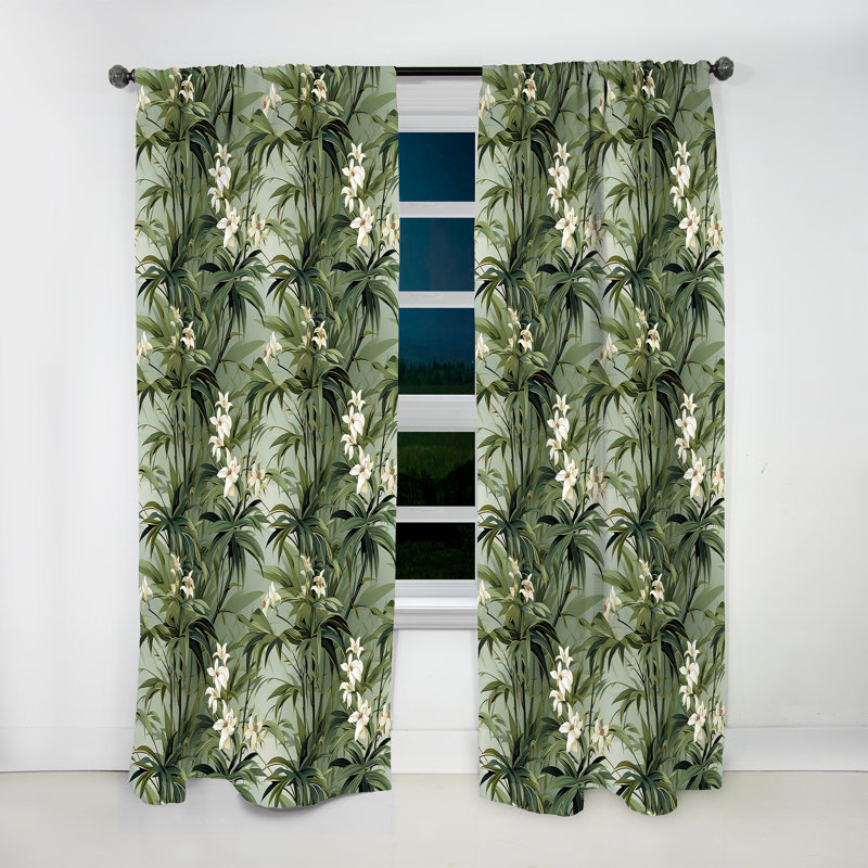 Bamboo Reflections Tropical Pattern I - Tropical Curtain - Velvet Room Darkening - 1 panel, 52" W x 108" L