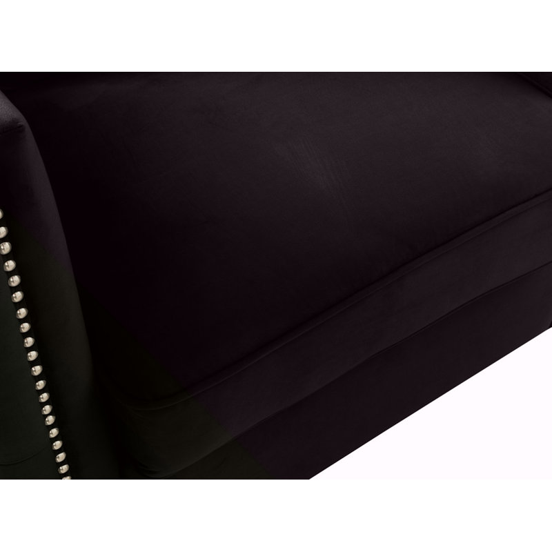 Ensemble de causeuse en velours noir Bayberry avec garniture cloutée faite à la main et capitonnage à boutons pour des salons élégants