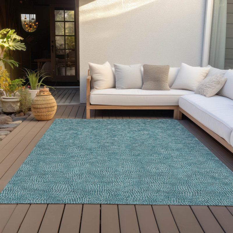 Teal Geometric Flat Woven Synthetic Indoor/Outdoor Rug 2'6" x 3'10"