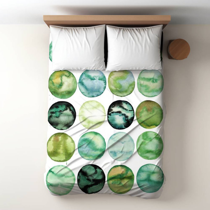 Polyester Sateen Duvet Cover, Twin Duvet, Blue Green Circles