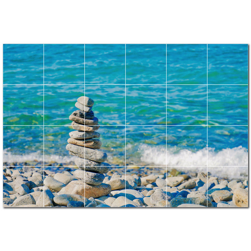 Waves Photo 8'' x 8'' Satin Ceramic Decorative Mural