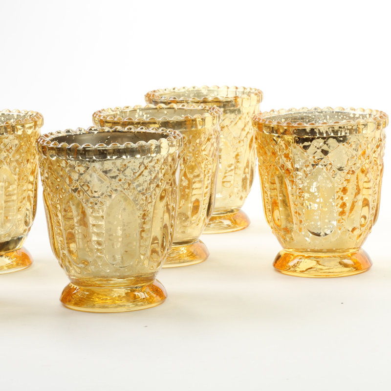 Ensemble de porte-votives de table 6 po en verre 6 pièces, Or antique