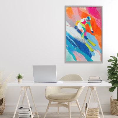 Skiing Down Neon Slopes Framed Giclee, design by Chromatic Storm Studio