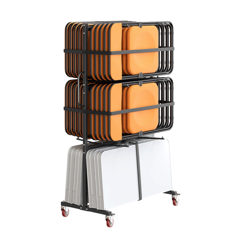 Folding Table and Chair Rack Cart 400 lbs Holds 24 Chairs & 6 Tables, for Large Event, Heavy-Duty Carbon Steel, Easy to Move, Storage Dolly, with Swivel Casters Locking Wheels, Waterproof Cover