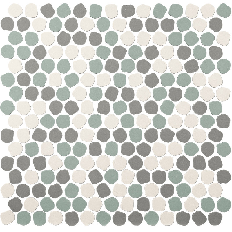 Mosaïque en porcelaine Bonbon Pennyround Italian, Mélange d'aigue-marine blanc et gris