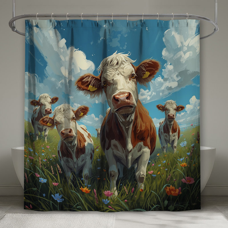 Rideaux de douche Cows In Flower Field, L 70 po x H 93 po