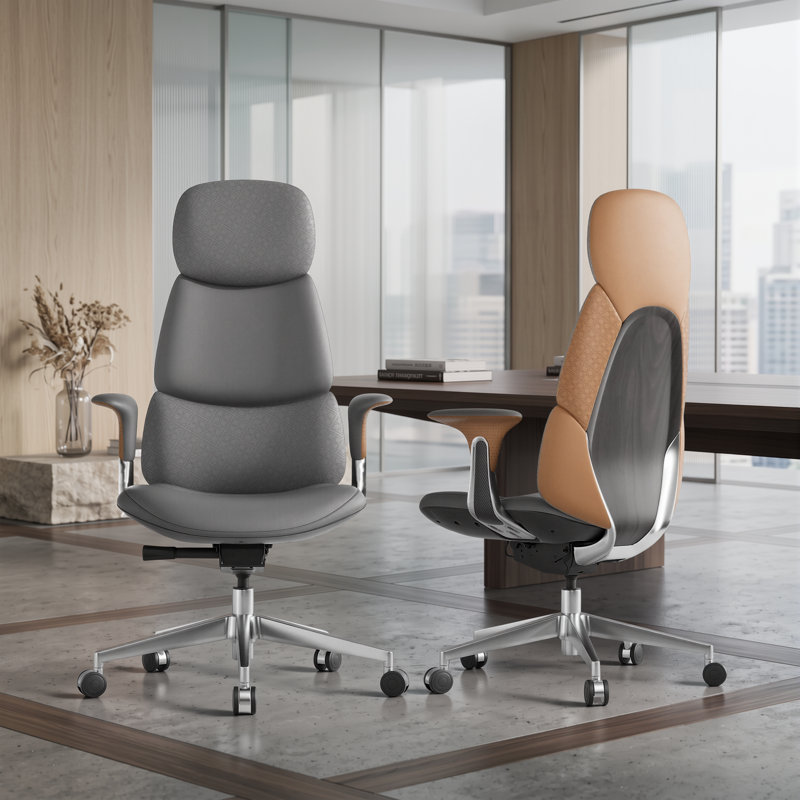 Fauteuil de direction haut de gamme en cuir véritable à dossier haut, revêtement en relief, fauteuil de bureau à domicile inclinable, hauteur et profondeur de siège réglables 