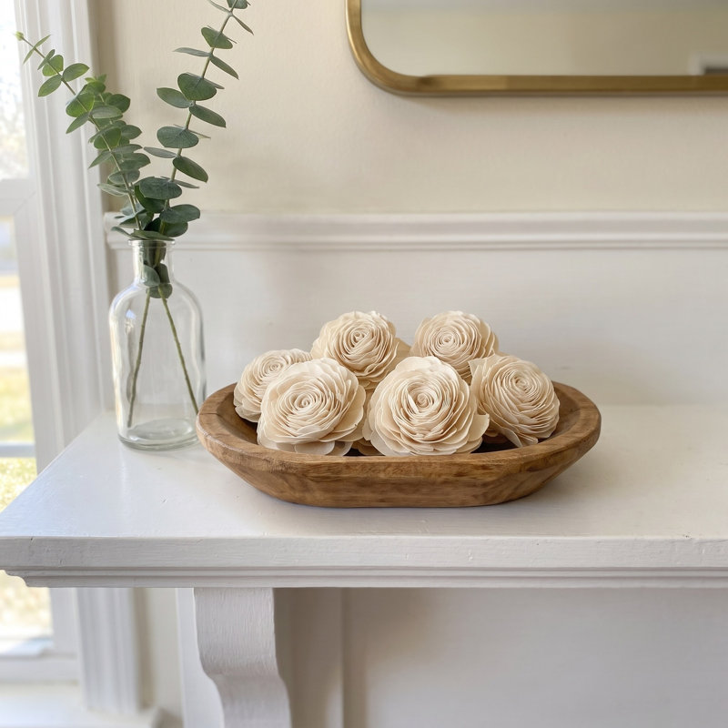 Ivory Wood Fiber Rose Heads Set of 6