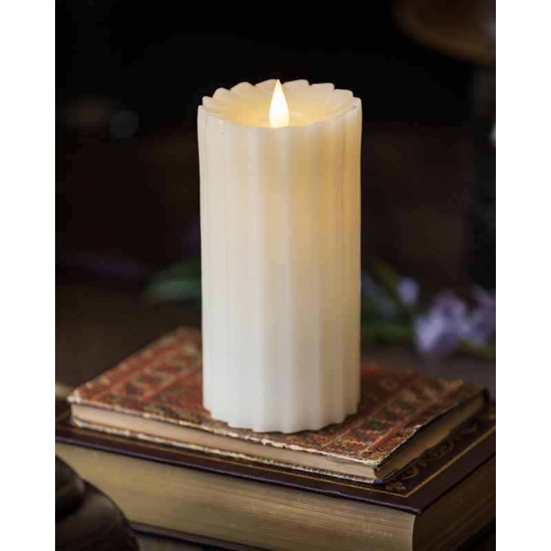 Sutton Real Wax Flickering Flameless Battery Powered LED Pillar Candle, 10" H x 4.25" W x 4.25" D, Ivory