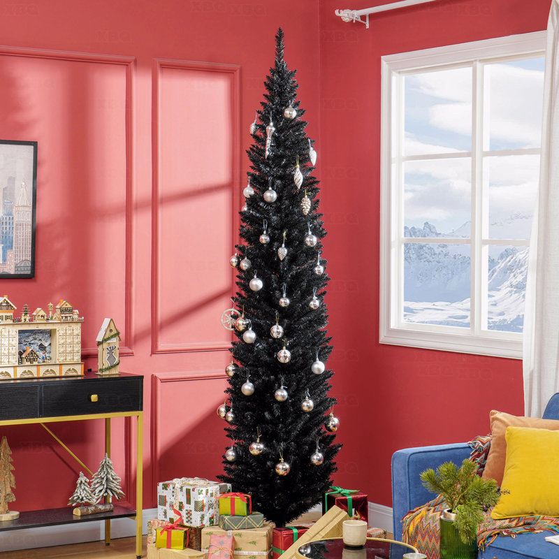 Arbre de Noël artificiel 8 pi, 618 pointes réalistes, base en plastique, Noir, H 7 pi 9 po