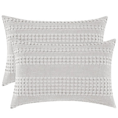 PHF 100% Cotton Ruffle Waffle Pillow Shams, 2 Pack Soft Skin-Friendly Bed Pillow Covers for Aesthetic Home Decor