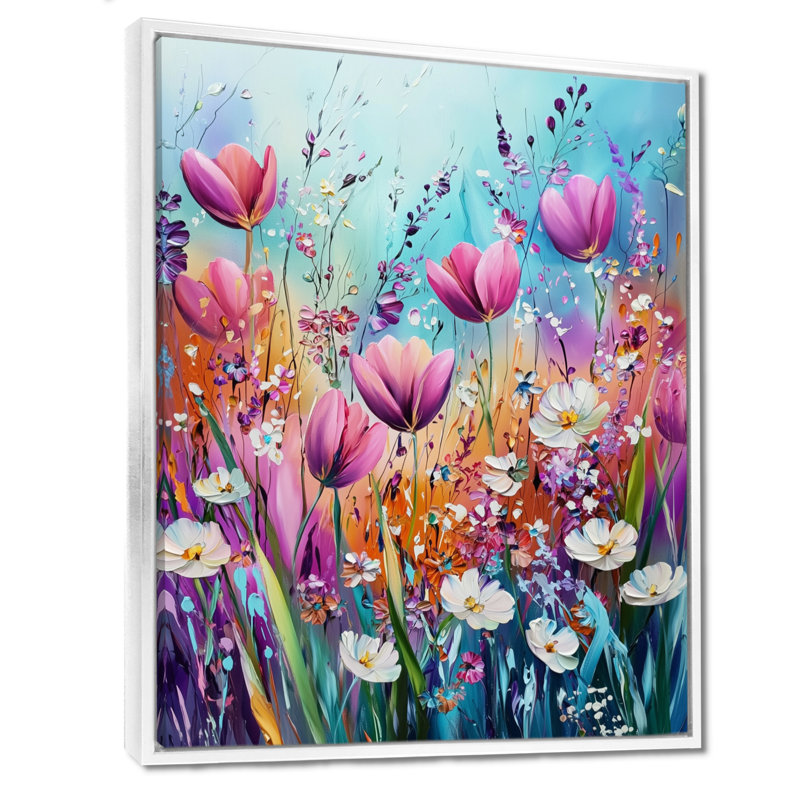 Fantaisie lavande et champ de tulipes VI - art mural encadré tulipes, H 20 po x l 12 po, Blanc