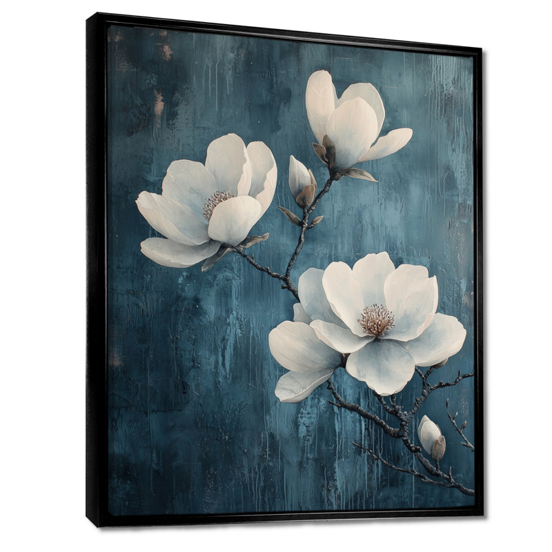 Behan Magnolia Blooms In Saffire Winter Impressionist II - Magnolias, impression sur toile, Noir, H 20 po x l 12 po