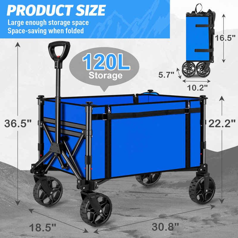 Chariot utilitaire pliable avec roulettes, Bleu