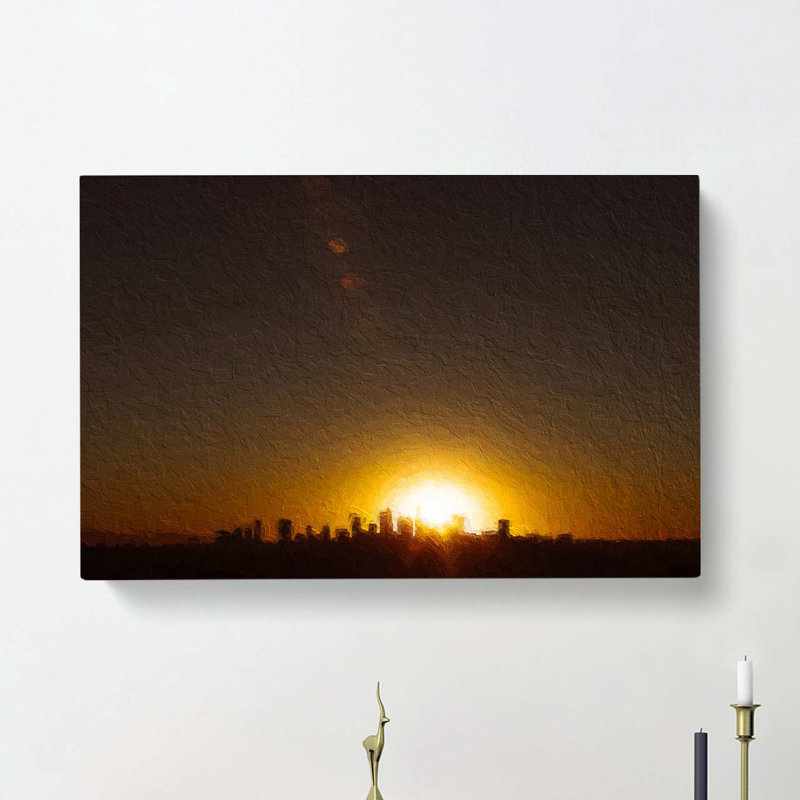 Sunset Over The City - Wrapped Canvas Painting, 40cm H x 60cm W x 3cm D