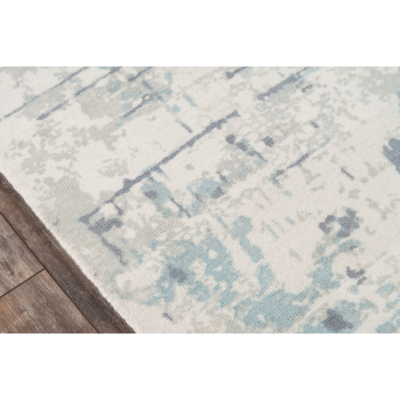 Tapis bleu en laine touffeté à la main Mamedov, Tapis de couloir 2 pi 3 po x 8 pi