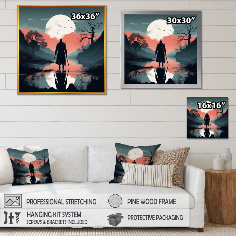 Art japonais, art mural japonais, Cadre flottant doré, H 30 po x l 30 po x P 1,5 po