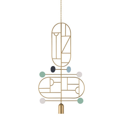 Luminaire suspendu géométrique unique à 1 lumière H 33,5 po à pois en bois