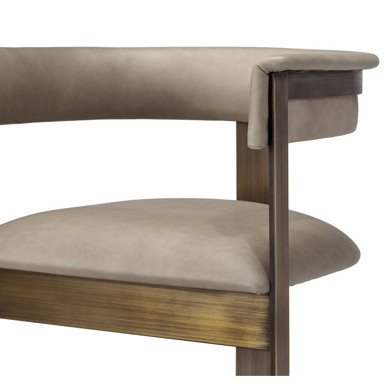 Darcy Upholstered Arm Chair, Genuine Leather Fawn Taupe, Antique Bronze
