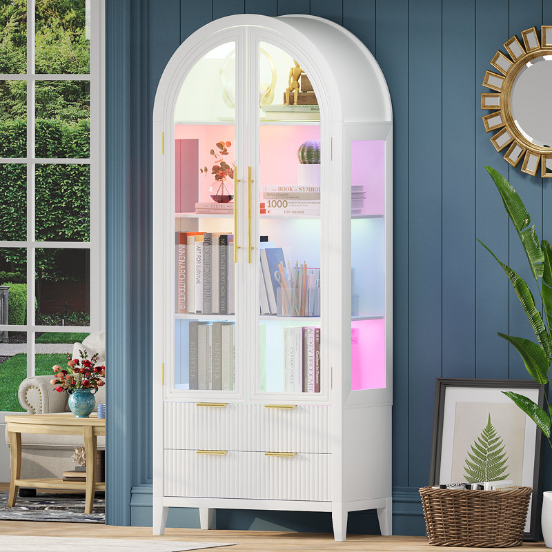 Metro Lane Freestanding Arch Display Cabinet With Color Led Light Modes ...