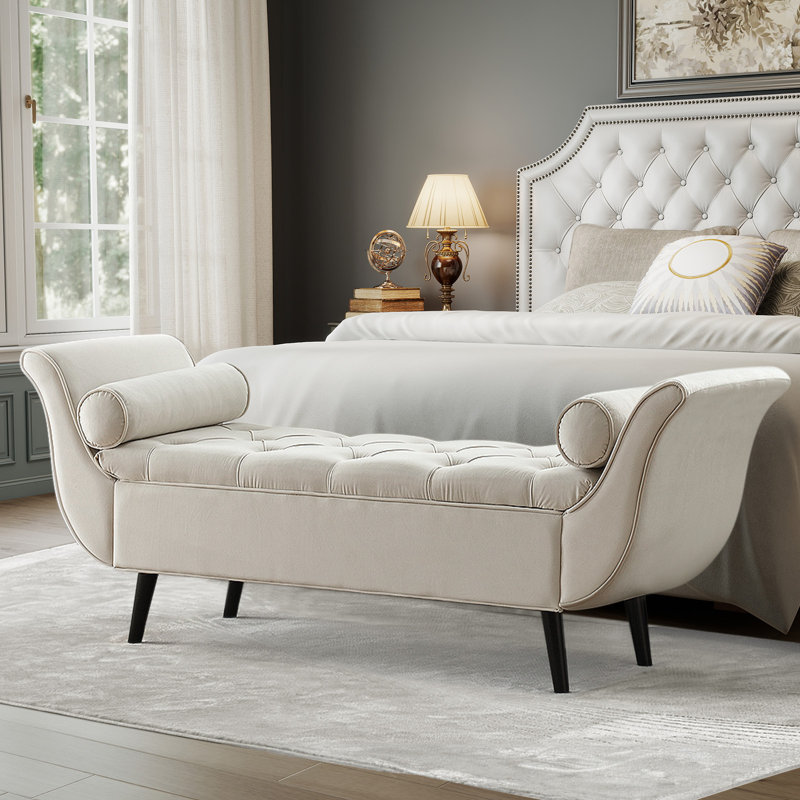 Storage Bench for Bedroom End of Bed Bench King Size, 65 inch Long Modern Velvet Tufted Upholstered Window Ottoman Benches with Arm Bedroom Benches with Storage and Seating for Entryway