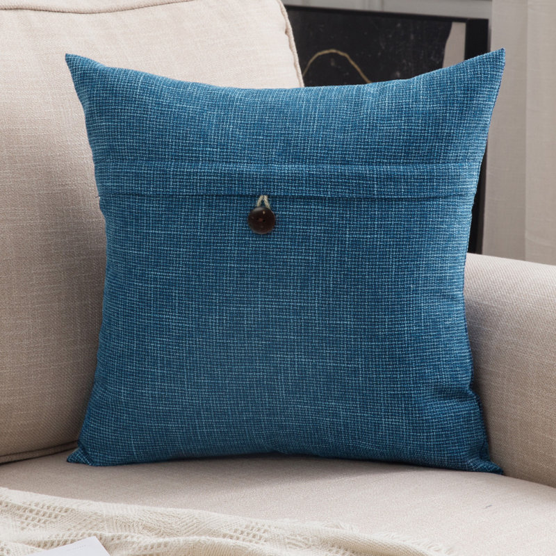 Vinatage One Button Pillow Covers Buttons Cotton Blend Reversible Throw Pillow, Navy Blue, 20" x 20"