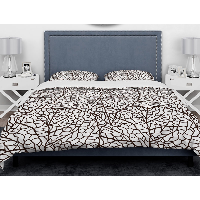 Ensemble de housse de couette à détails stylisés à feuilles designart, Housse simple + 1 taie décorative