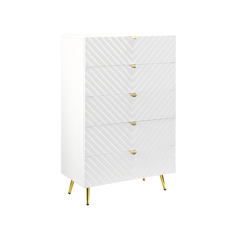 Commode haute de rangement à 5 tiroirs, motif diagonal texturé, 124 cm (49 po).